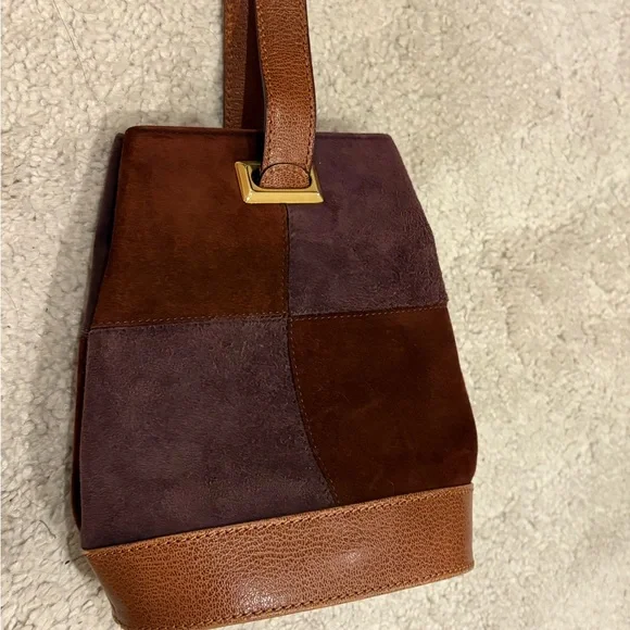 Salvatore Ferragamo Brown Patchwork Shoulder Bag Gancini suede *rare* - Picture 1 of 14